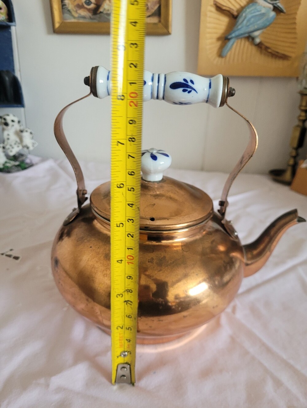 Vintage Copper Tea Kettle with Porcelain Handle and Lid Knob - Picture 10 of 12